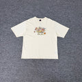 Derschutze Floral Embroidery Short-Sleeve Unisex Loose-Fit Crew Neck Pure Cotton Casual Printed T-Shirt