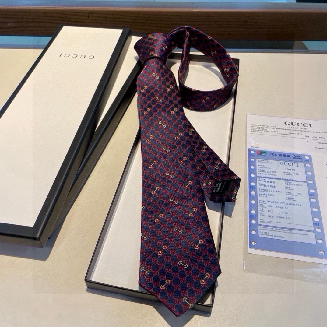 Gucci Style Men's Geometric Monogram Silk Tie