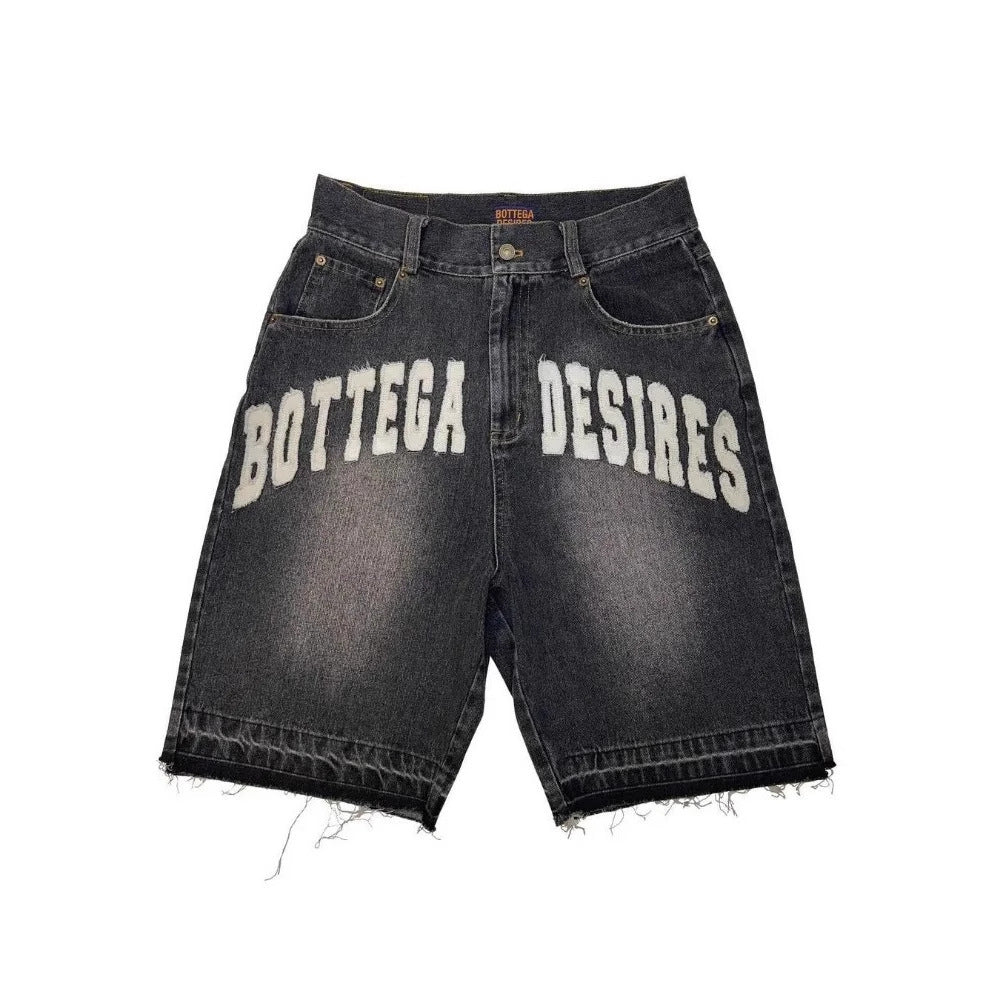 Y2K Skull-Embroidered Baggy Denim Jorts