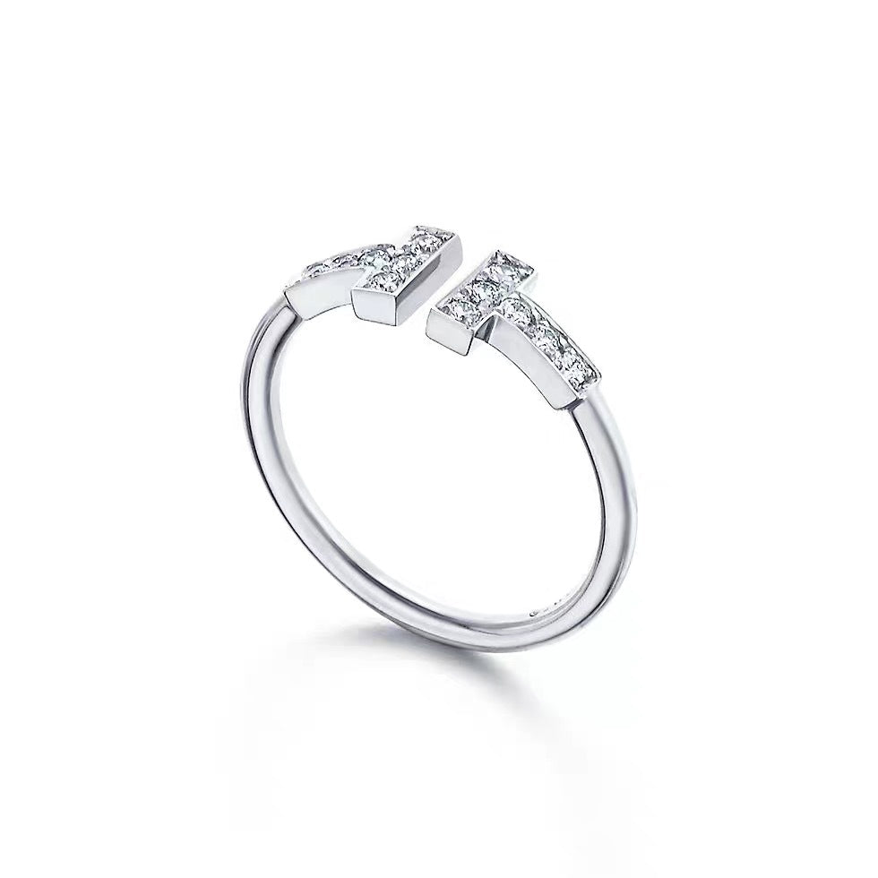 Tiffany Style T Motif Cubic Zirconia 18K Gold-Plated Ring