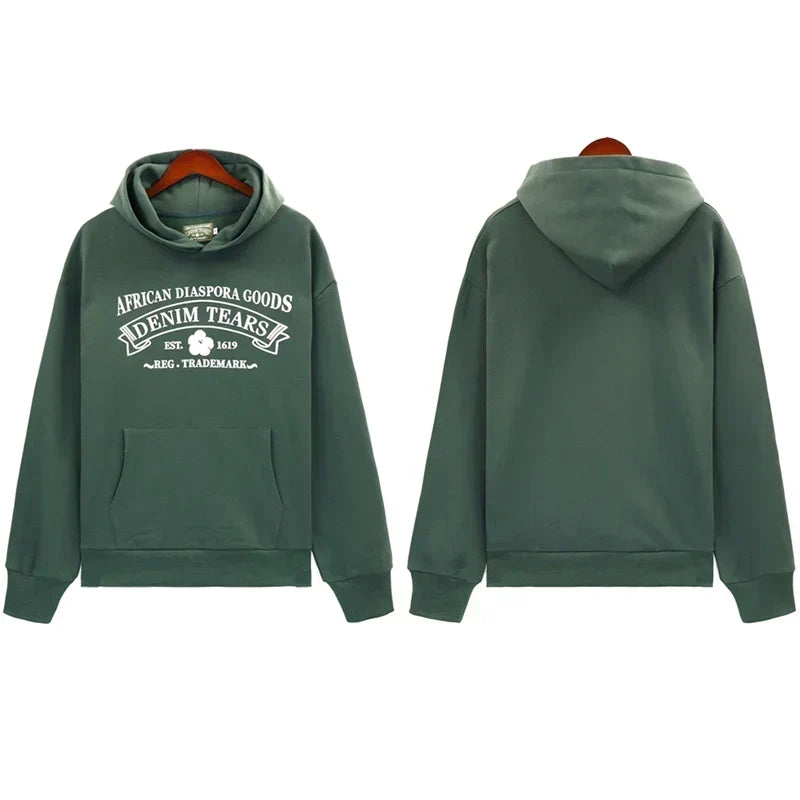 Denim Tears Muted Army Green Vintage Gothic Letter Print Hoodie