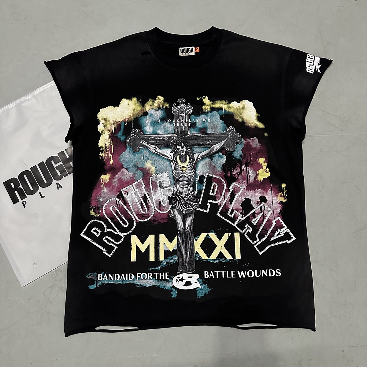 Rough Play Skeleton Cross Rhinestone Sleeveless T-Shirt