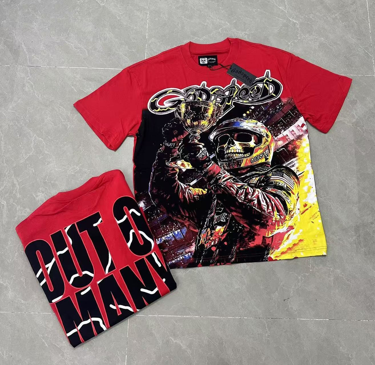 Godspeed Red Racing Skull Graphic T-Shirt