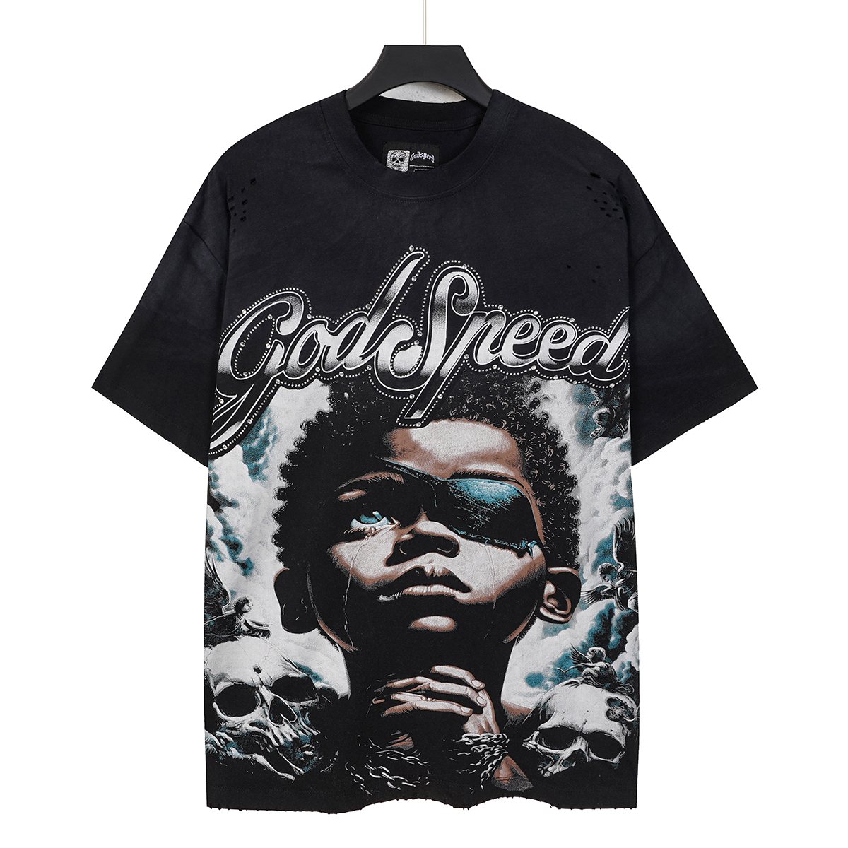 Godspeed Portrait Skull Distressed Short-Sleeve T-Shirt