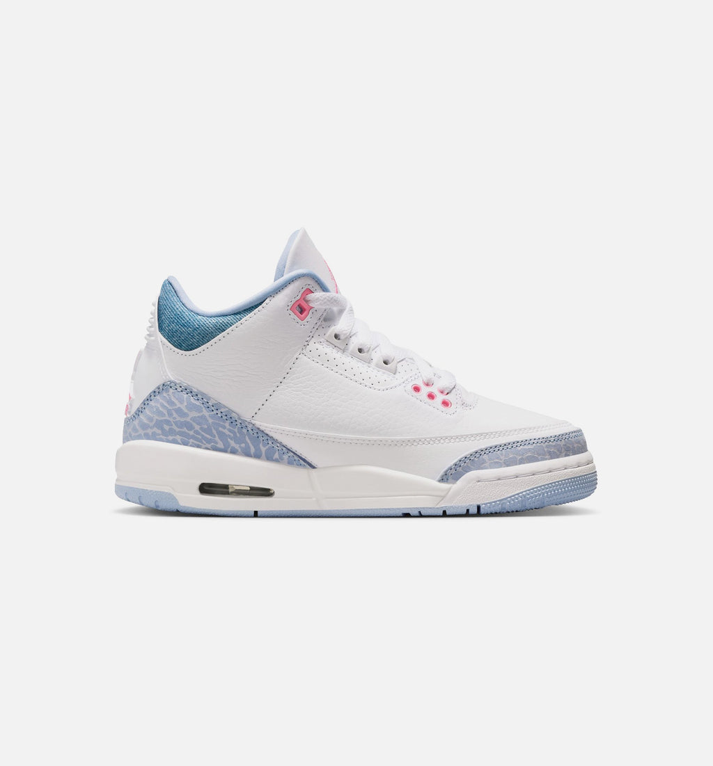 Air Jordan 3 Retro Cobalt Bliss Grade School Sneakers - White / Cobalt Bliss / Football Grey / Pink Glow