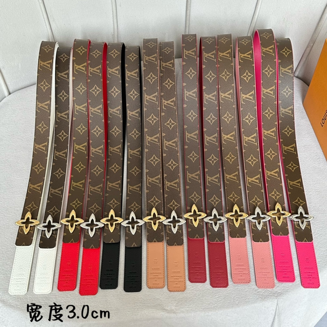 LOUIS VUITTON LV  MINI FLOWERGRAM 30MM REVERSIBLE BELT IN BRIGHT PINK CALFSKIN SILVER HARDWARE