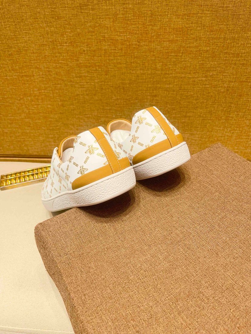 Beige Patterned Gold Stripe Low-Top Sneakers