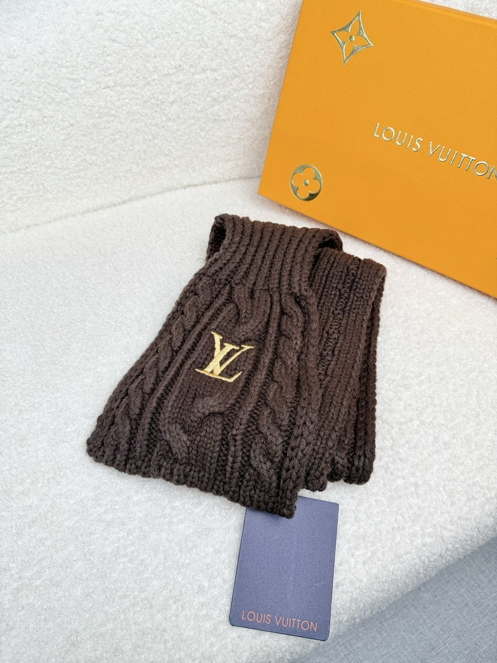 Louis Vuitton Dark Brown Cable-Knit Scarf