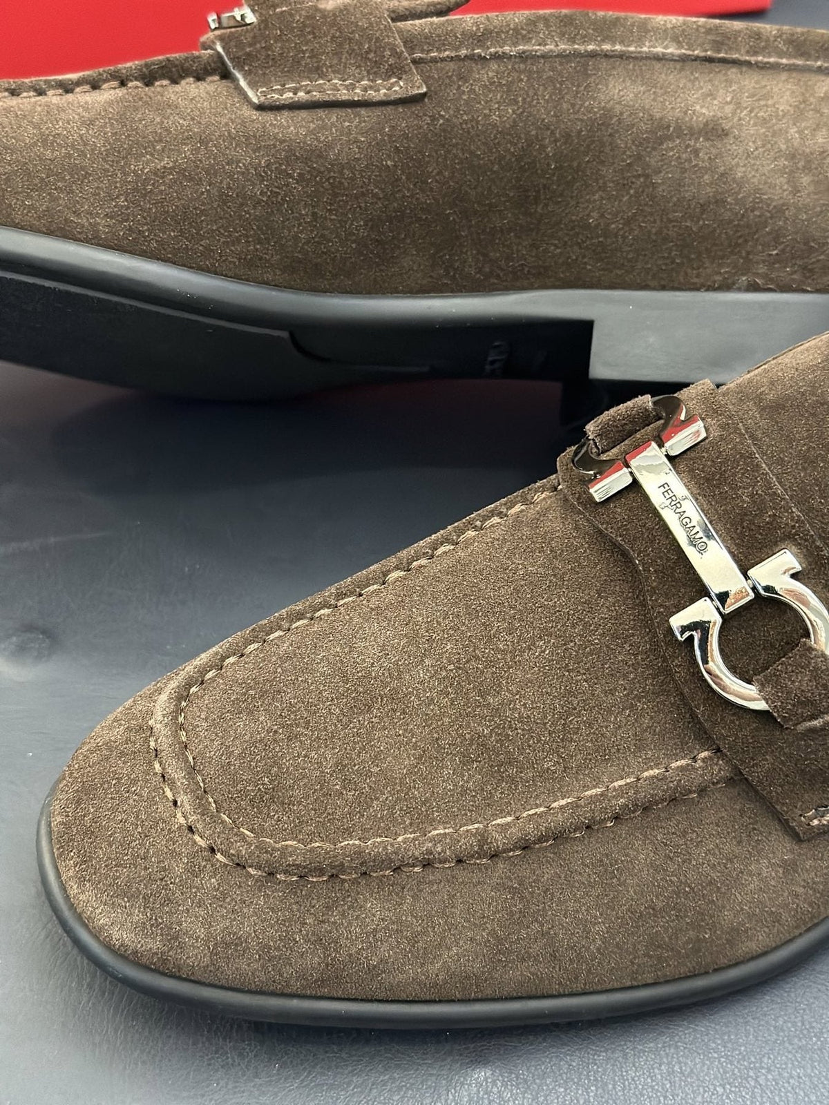 Ferragamo Brown Metal-Detail Loafers