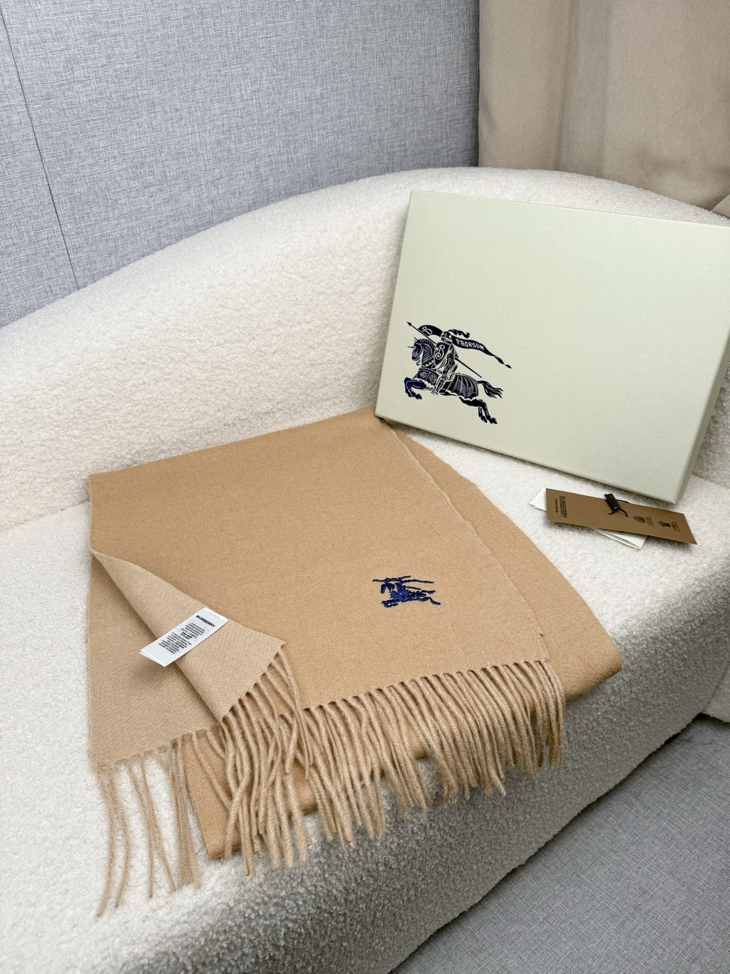 Burberry Embroidered Reversible Fringed Scarf