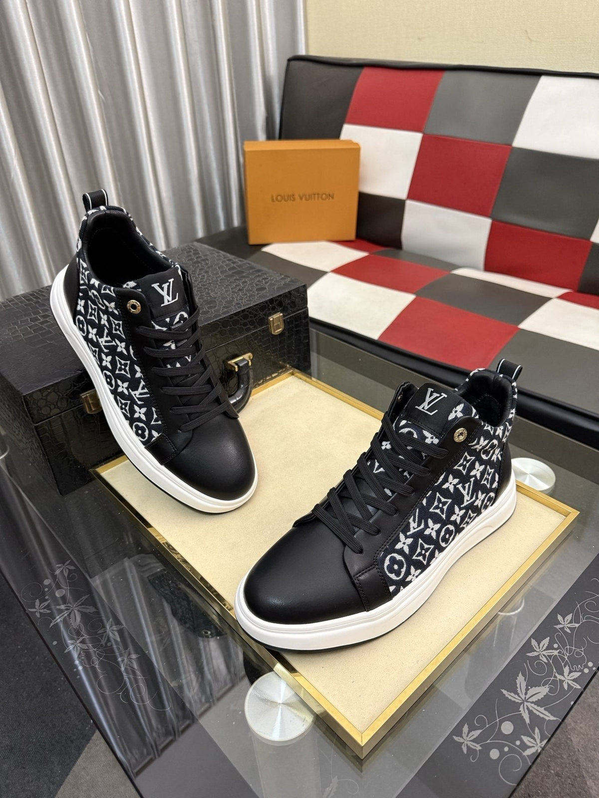 Louis Vuitton Patterned Panel High-Top Sneakers