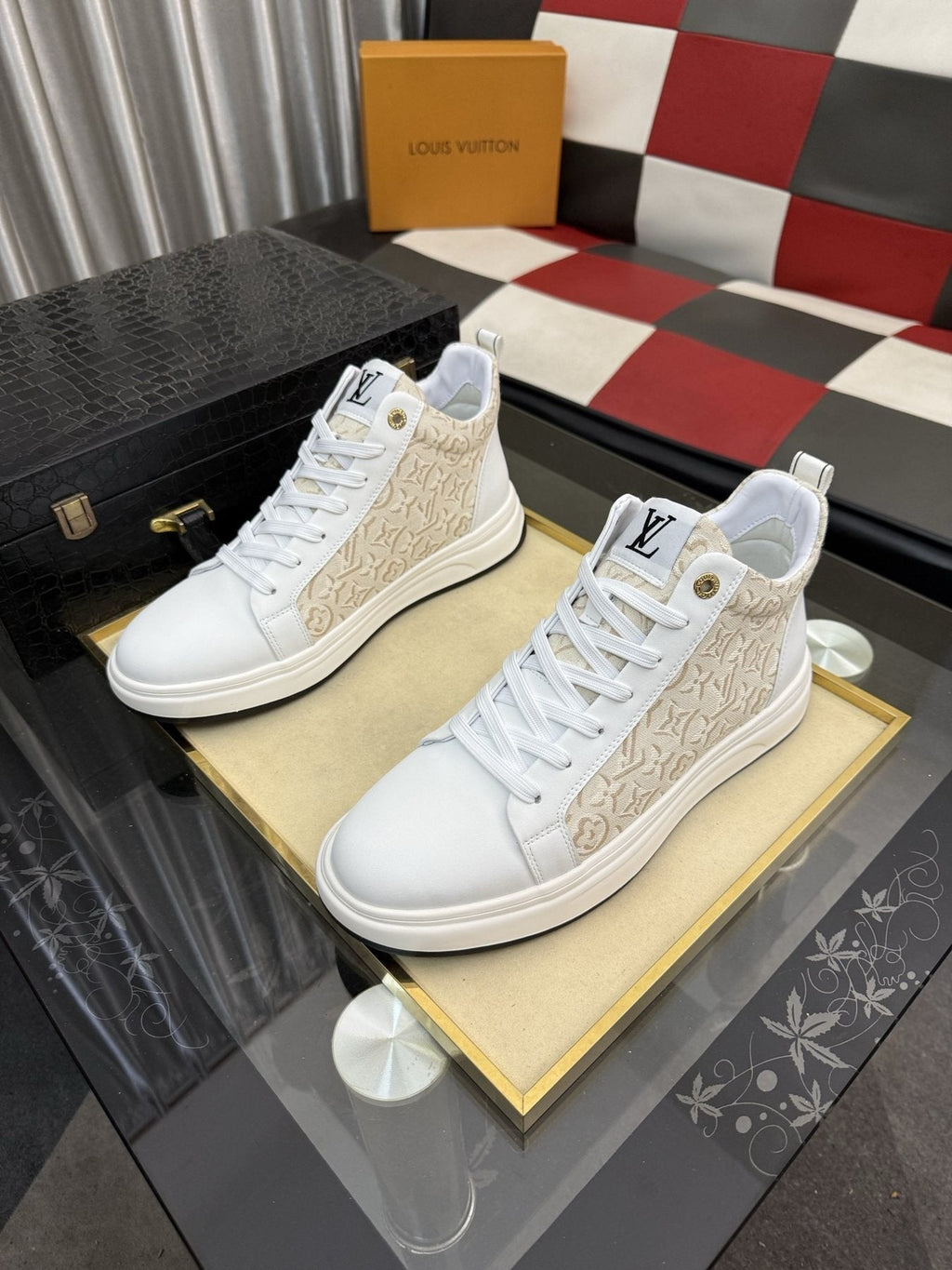 Louis Vuitton Patterned Panel High-Top Sneakers