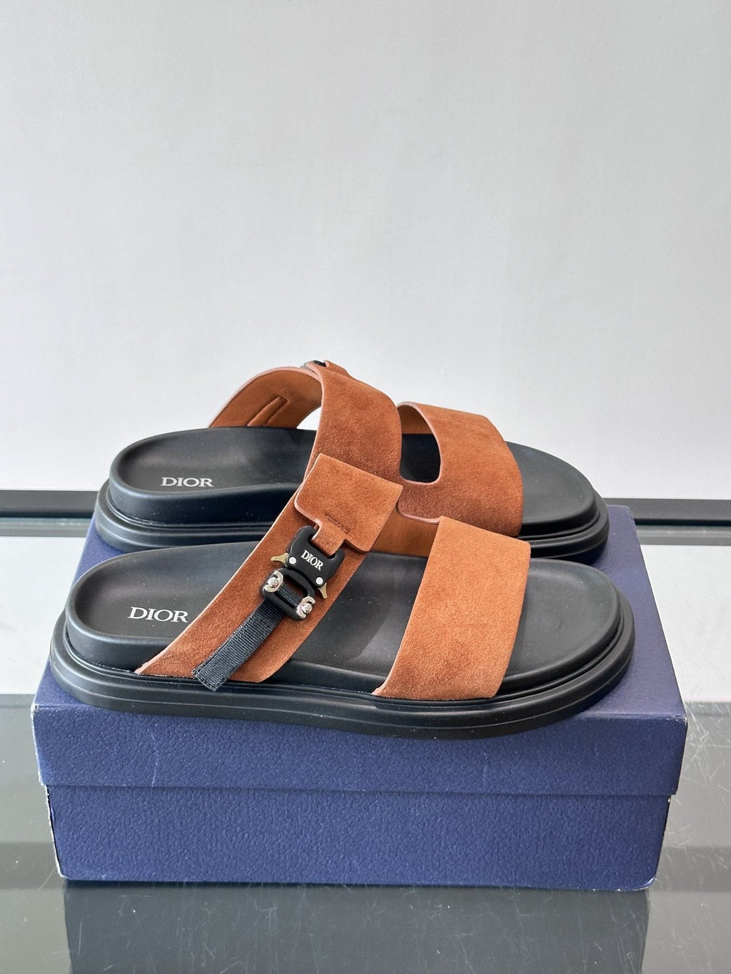 Dior Aqua Two-Strap Slide Sandals