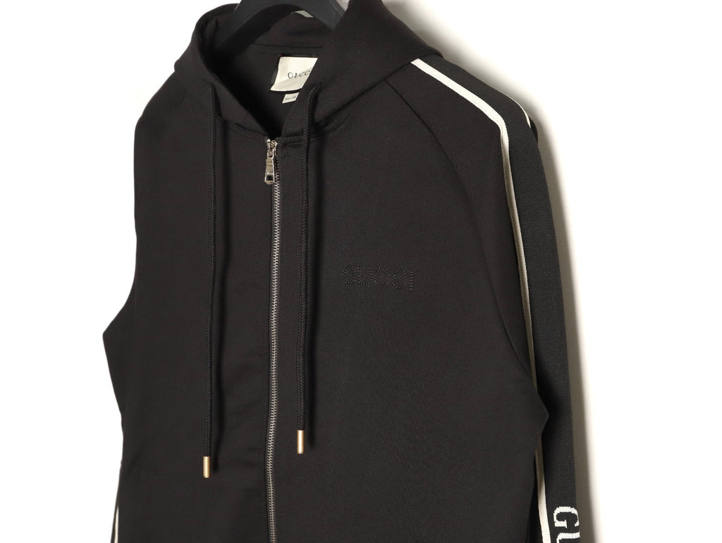 Gucci Lettering-Trim Hooded Zip Jacket - Black