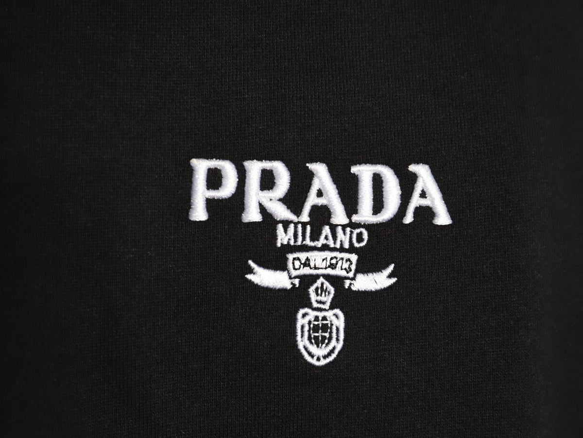 Prada Logo-Detail Collared Half-Zip Sweatshirt - Black